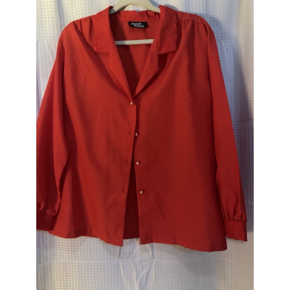 Vintage Angela Pellino Blouse Womans Red‎ Top Cottage 80s Luxury